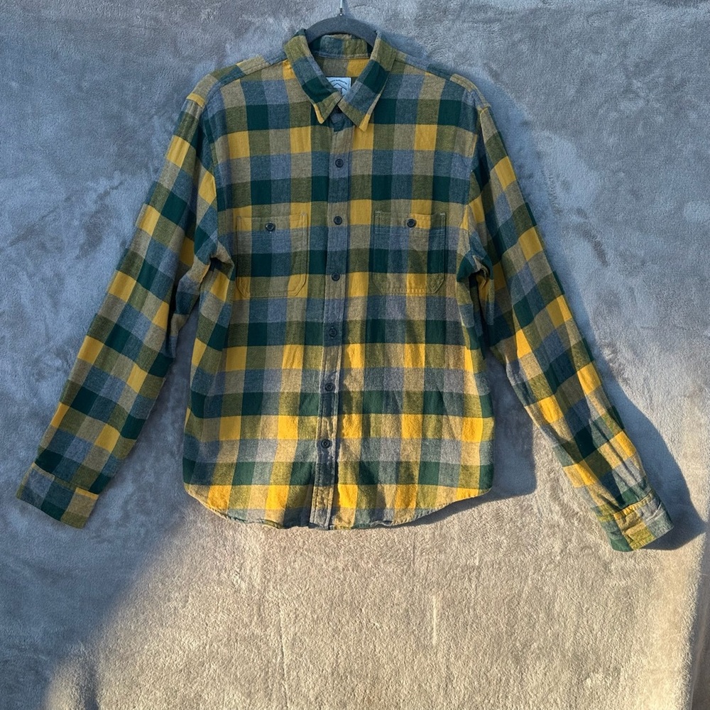 Men’s True Craft Green and Yellow Plaid flannel Shirt Sz L Green Bay Colors